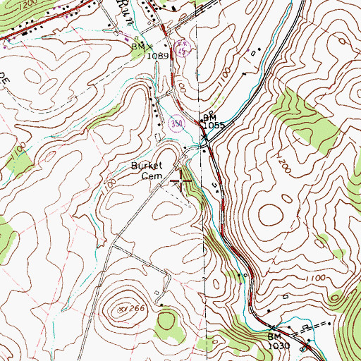 Topographic Map of Burket Cemetery, PA
