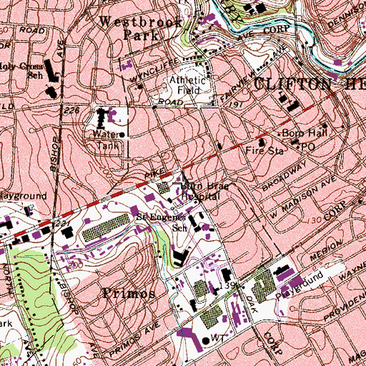 Topographic Map of Burn Brae Hospital, PA
