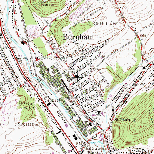 Topographic Map of Burnham, PA
