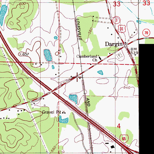 Topographic Map of Dargin, AL