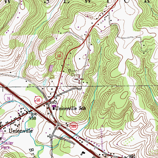 Topographic Map of Burns Cemetery, PA