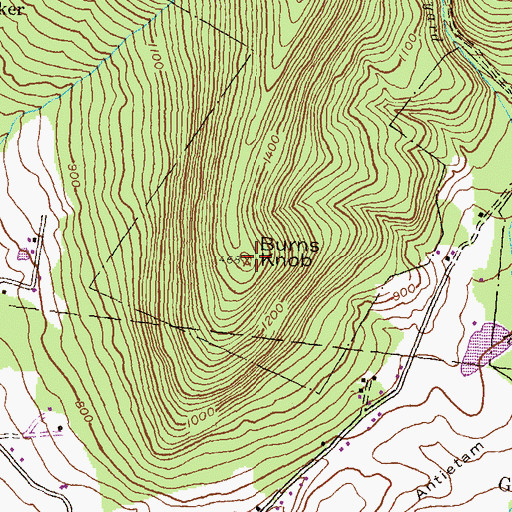 Topographic Map of Burns Knob, PA