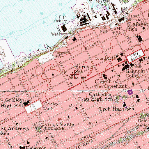 Topographic Map of Burns School, PA