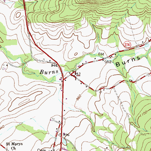 Topographic Map of Burns Valley, PA