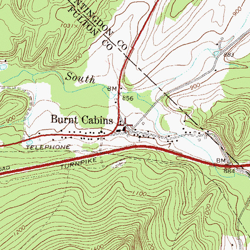 Topographic Map of Burnt Cabins, PA