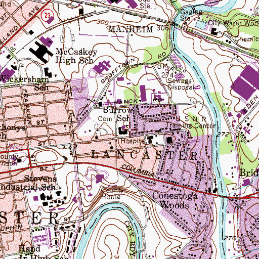 Topographic Map of Burrow School, PA