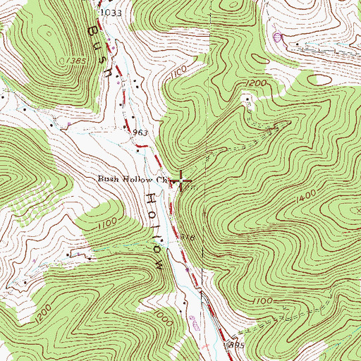 Topographic Map of Bush Hollow Church, PA