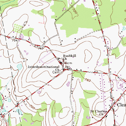 Topographic Map of Bushkill Church, PA