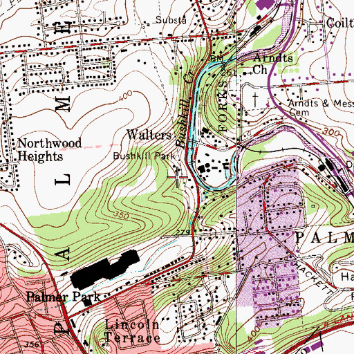 Topographic Map of Bushkill Park, PA