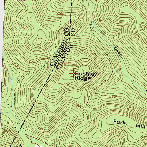 Topographic Map of Bushley Ridge, PA