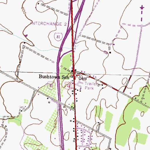 Topographic Map of Bushtown School, PA