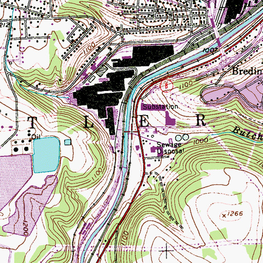 Topographic Map of Butcher Run, PA
