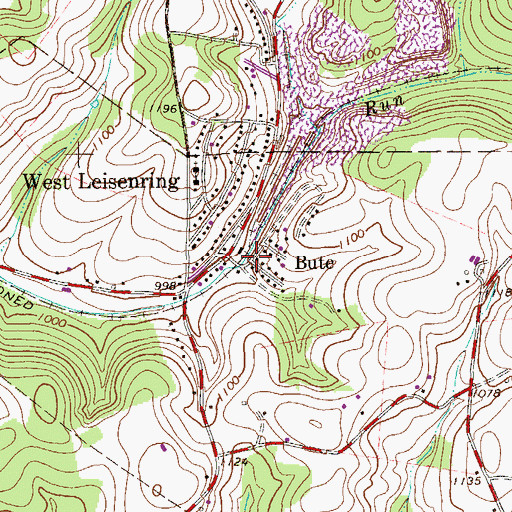 Topographic Map of Bute, PA