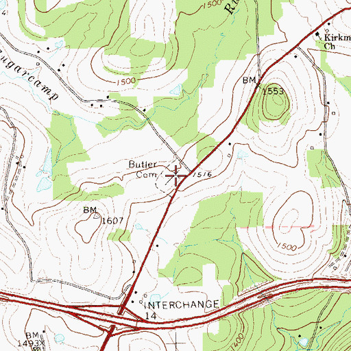Topographic Map of Butler Cemetery, PA