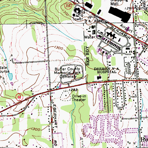 Topographic Map of Butler County Memorial Park Cemetery, PA