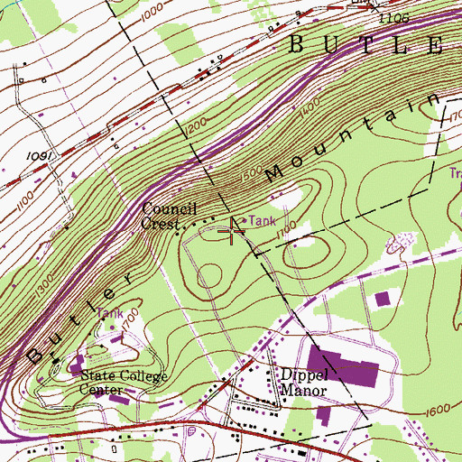 Topographic Map of Butler Mountain, PA