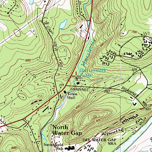 Topographic Map of Buttermilk Falls, PA