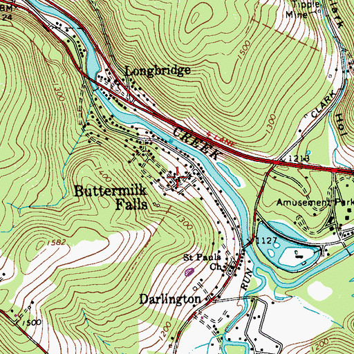 Topographic Map of Buttermilk Falls, PA