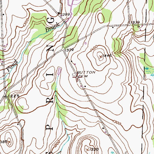 Topographic Map of Button Cemetery, PA