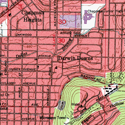 Topographic Map of Darwin Downs, AL