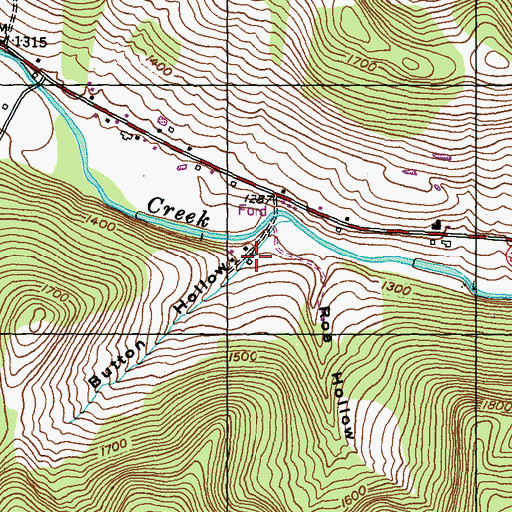 Topographic Map of Button Hollow, PA