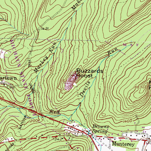 Topographic Map of Buzzards Roost, PA