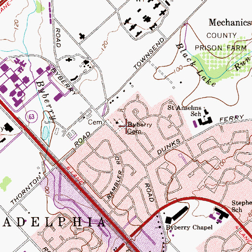 Topographic Map of Byberry Cemetery, PA