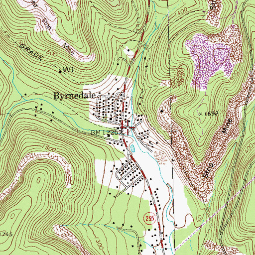 Topographic Map of Byrnedale, PA