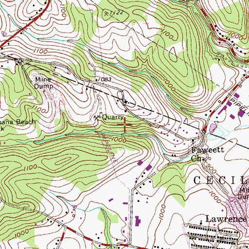 Topographic Map of Cabana Beach Park, PA