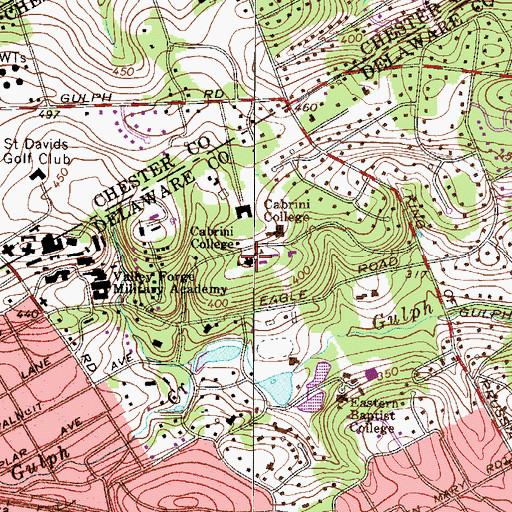 Topographic Map of Cabrini College, PA