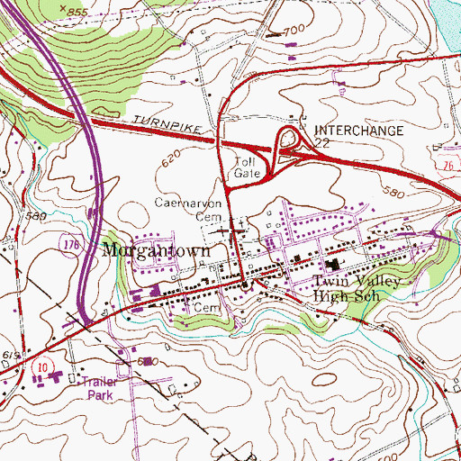 Topographic Map of Caernarvon Cemetery, PA