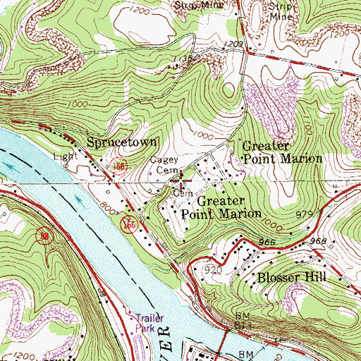 Topographic Map of Blosser Cagey Cemetery, PA