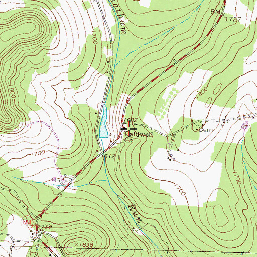 Topographic Map of Caldwell Church, PA