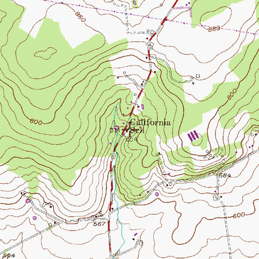 Topographic Map of California School, PA