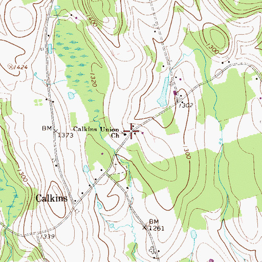 Topographic Map of Calkins Union Church, PA