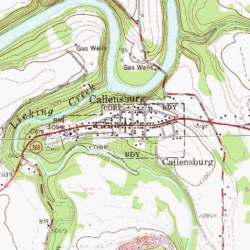 Topographic Map of Callensburg, PA