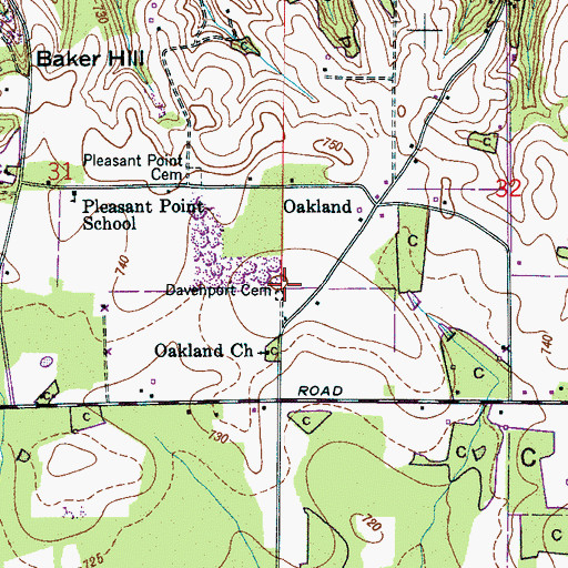 Topographic Map of Davchport Cemetery, AL
