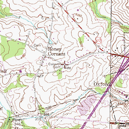 Topographic Map of Calvary Cemetery, PA