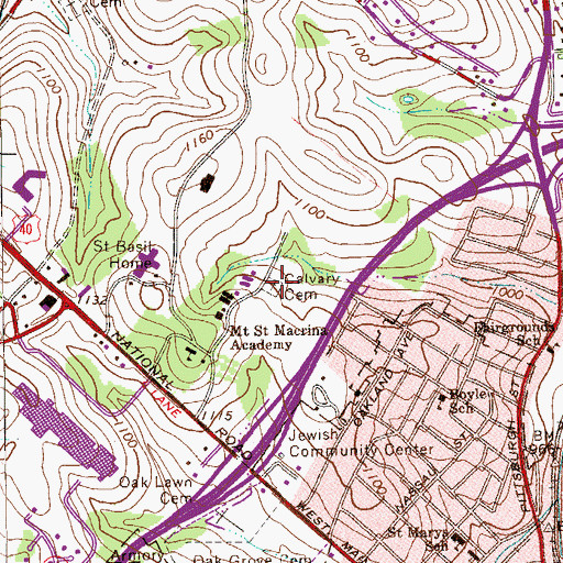 Topographic Map of Calvary Cemetery, PA