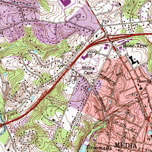 Topographic Map of Calvary Cemetery, PA
