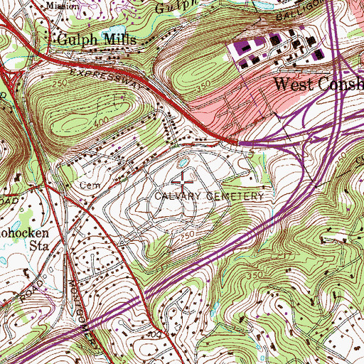 Topographic Map of Calvary Cemetery, PA