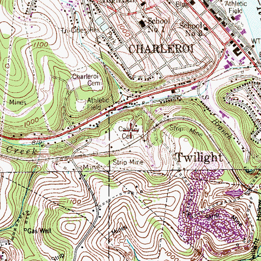 Topographic Map of Calvary Cemetery, PA