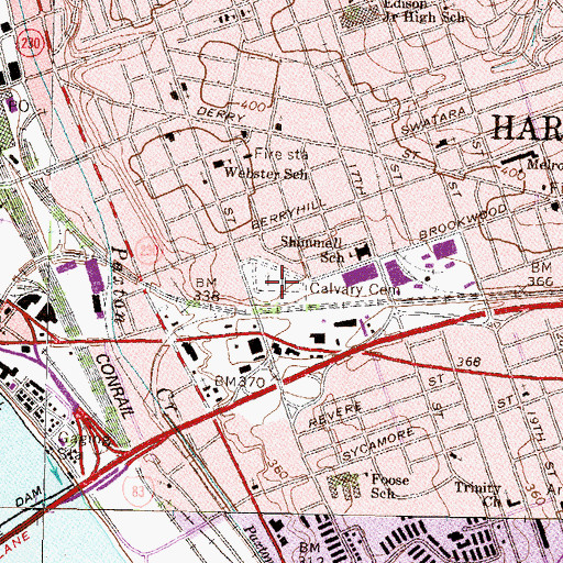 Topographic Map of Calvary Cemetery, PA