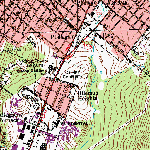 Topographic Map of Calvary Cemetery, PA