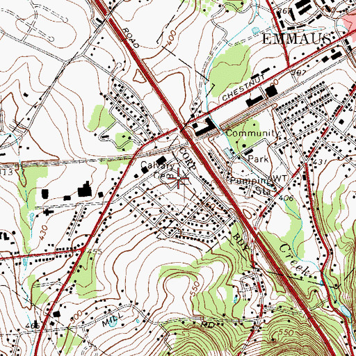 Topographic Map of Calvary Cemetery, PA