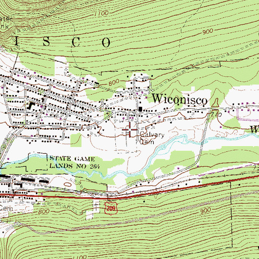 Topographic Map of Calvary Cemetery, PA