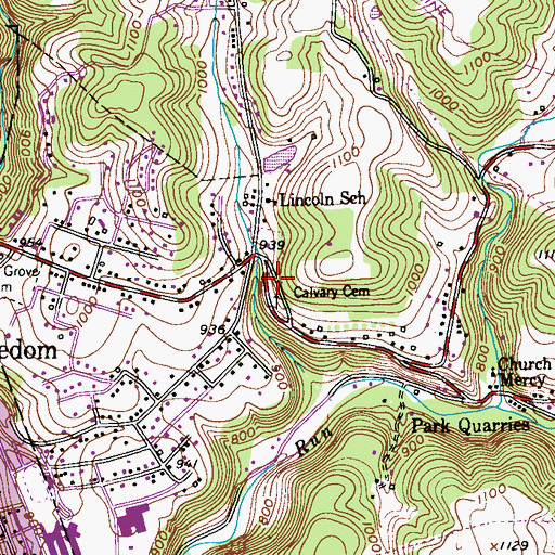 Topographic Map of Calvary Cemetery, PA
