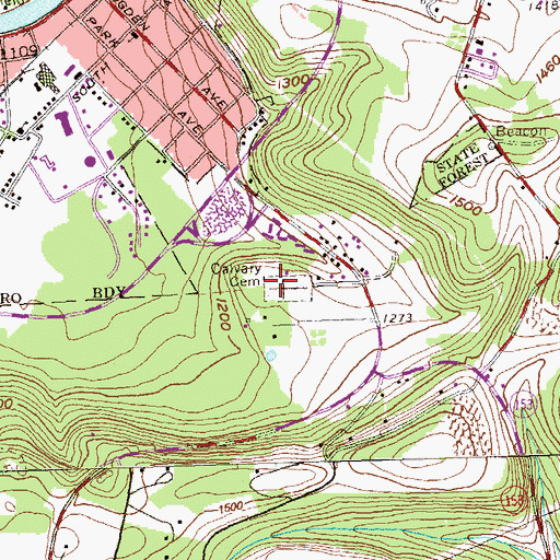 Topographic Map of Calvary Cemetery, PA