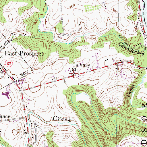 Topographic Map of Calvary Church, PA