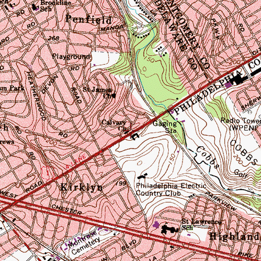 Topographic Map of Calvary Church, PA